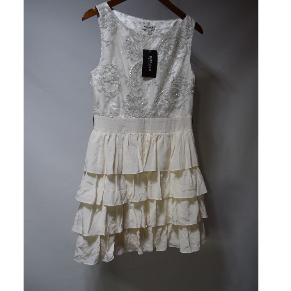Ever New Melbourne Ivory Silver Embellished Tiered Ruffle Dress NWT Size 6